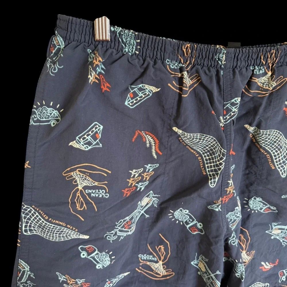Patagonia Netplus Mens Large Navy Blue Fishing Net Swim Trunks‎ Shorts  Lined